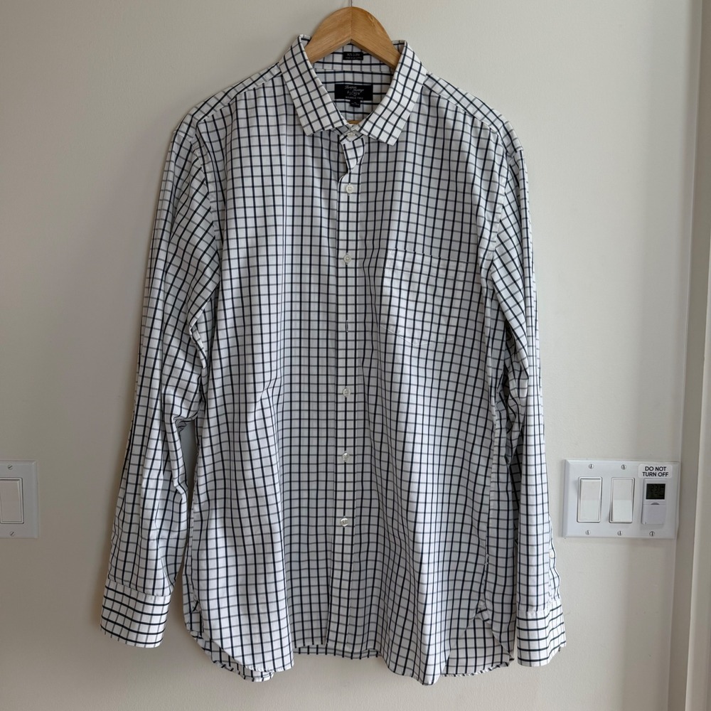J.Crew Thompson Shirtings Windowpane Check Navy White Mens XL Button Down Shirt